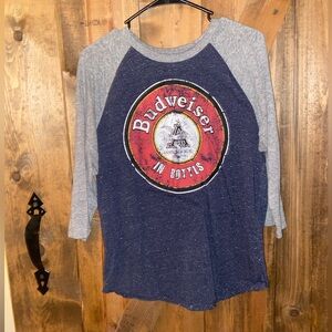Budweiser 3/4 Sleeve T-Shirt - Blue and Gray